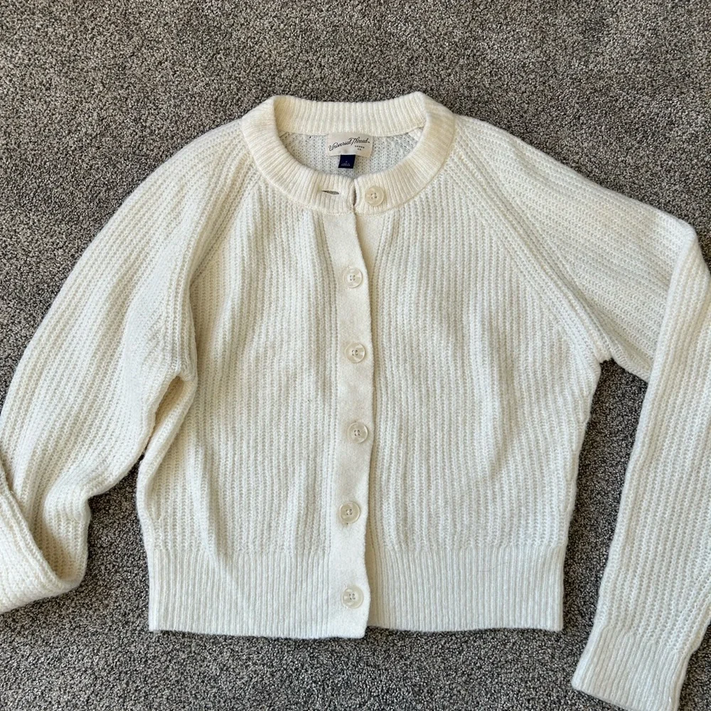 Pair of Universal Thread sweaters Cream cardi/Brown cropped crewneck - Picture 6 of 9